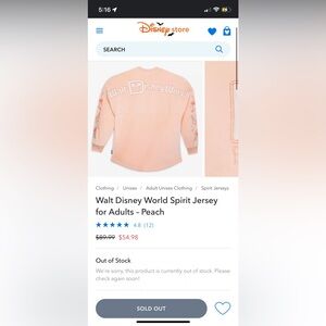Walt Disney World Spirit jersey peach color with floral sleeves